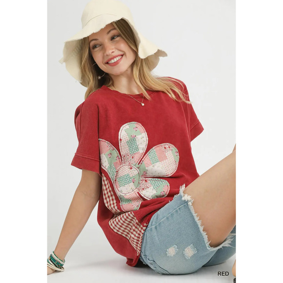 Umgee Tops - K1604 R Umgee Mineral Wash French Terry Top Various Sizes